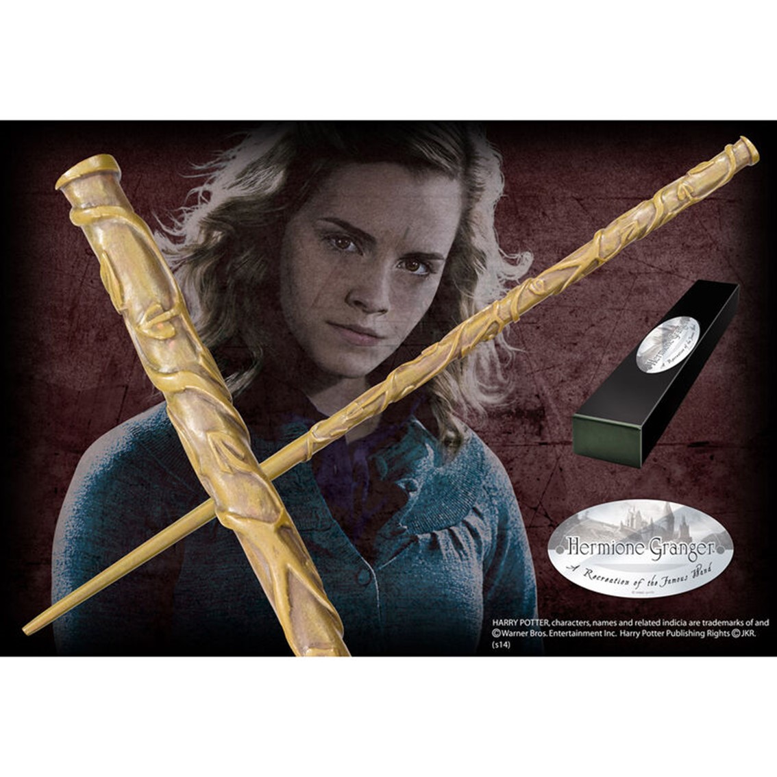 REPLICA THE NOBLE COLLECTION HARRY POTTER HERMIONE GRANGER VARITA CON CAJA Y PLACA DE IDENTIFICACION