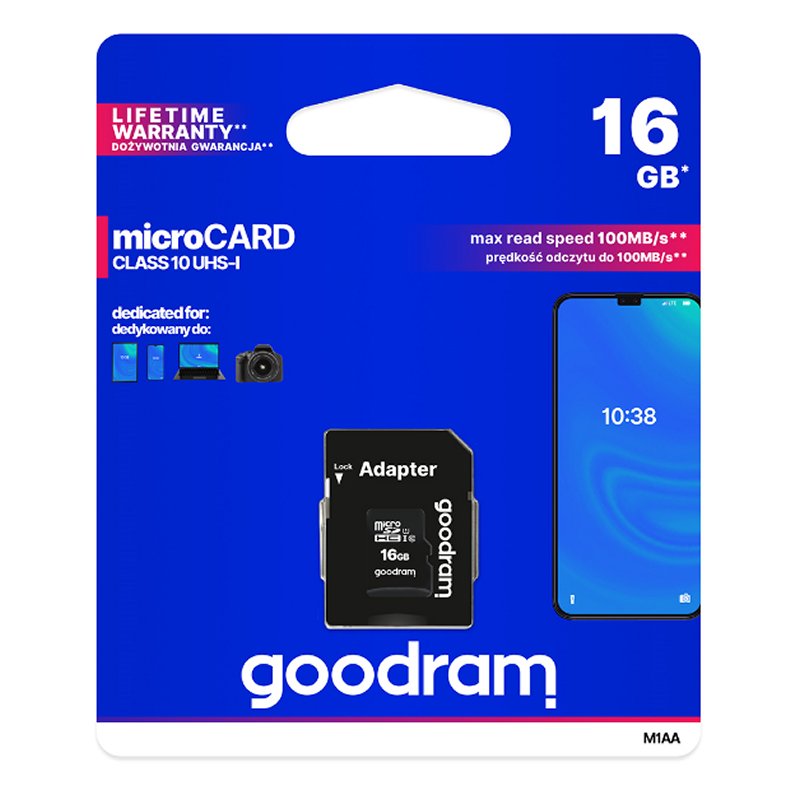 TARJETA DE MEMORIA MICRO SD GOODRAM 16GB M1AA CL10 UHS-I U1 + ADAPTADOR