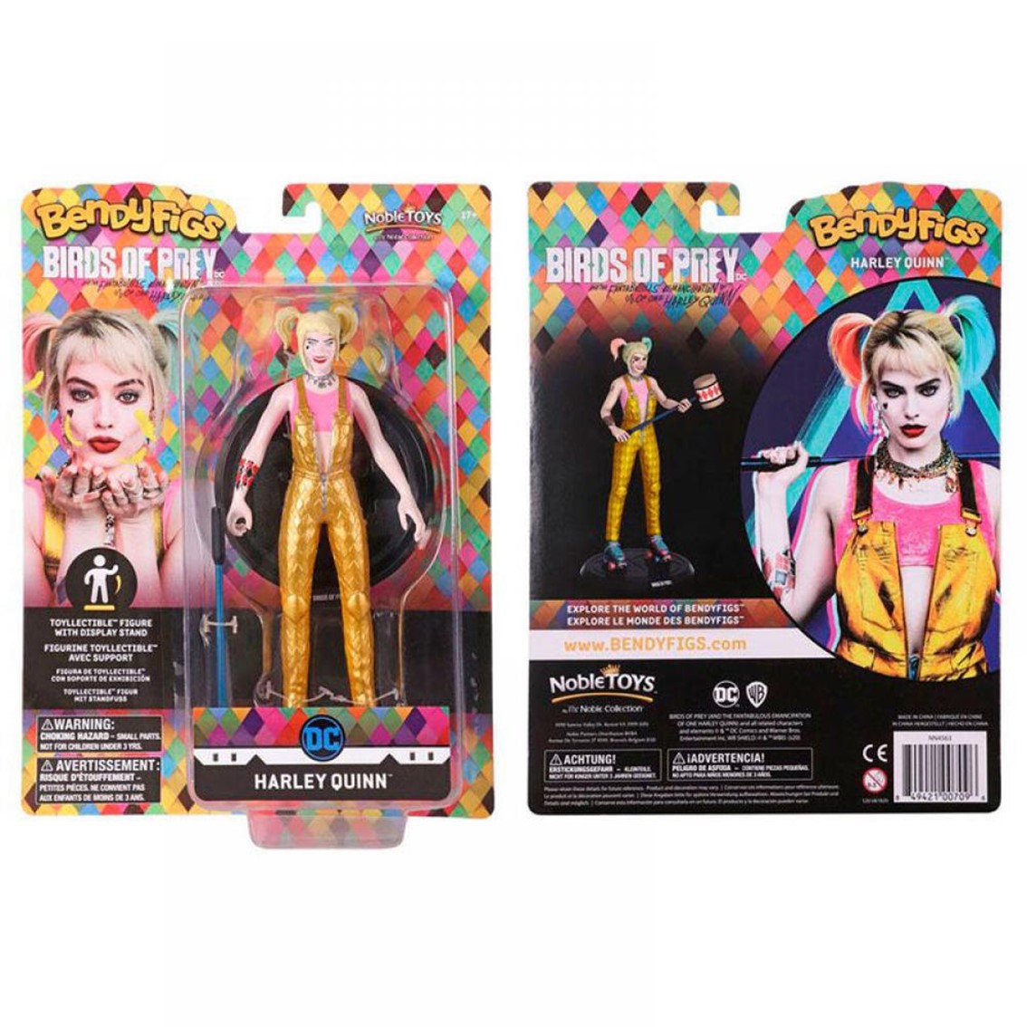 FIGURA THE NOBLE COLLECTION BENDYFIGS DC COMICS AVES DE PRESA HARLEY QUINN CON MAZO