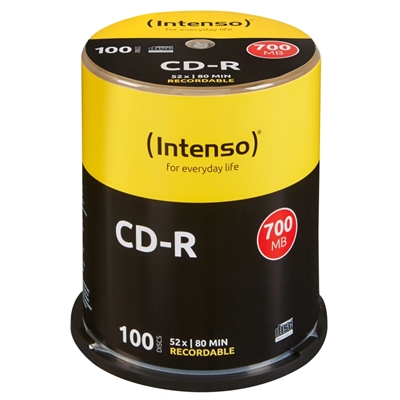TARRINA DE CD-R VIRGENES INTENSO 700MB/80 MIN TUBO 100 UNIDADES