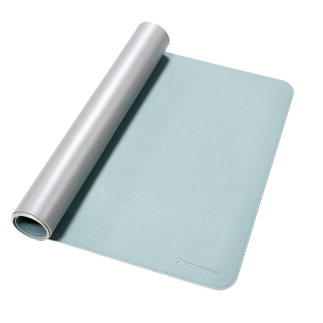 Phoenix MatePad Alfrombrilla escritorio raton PU 80 x 40 cm Antideslizante Impermeable Material simil Cuero Azul / Gris
