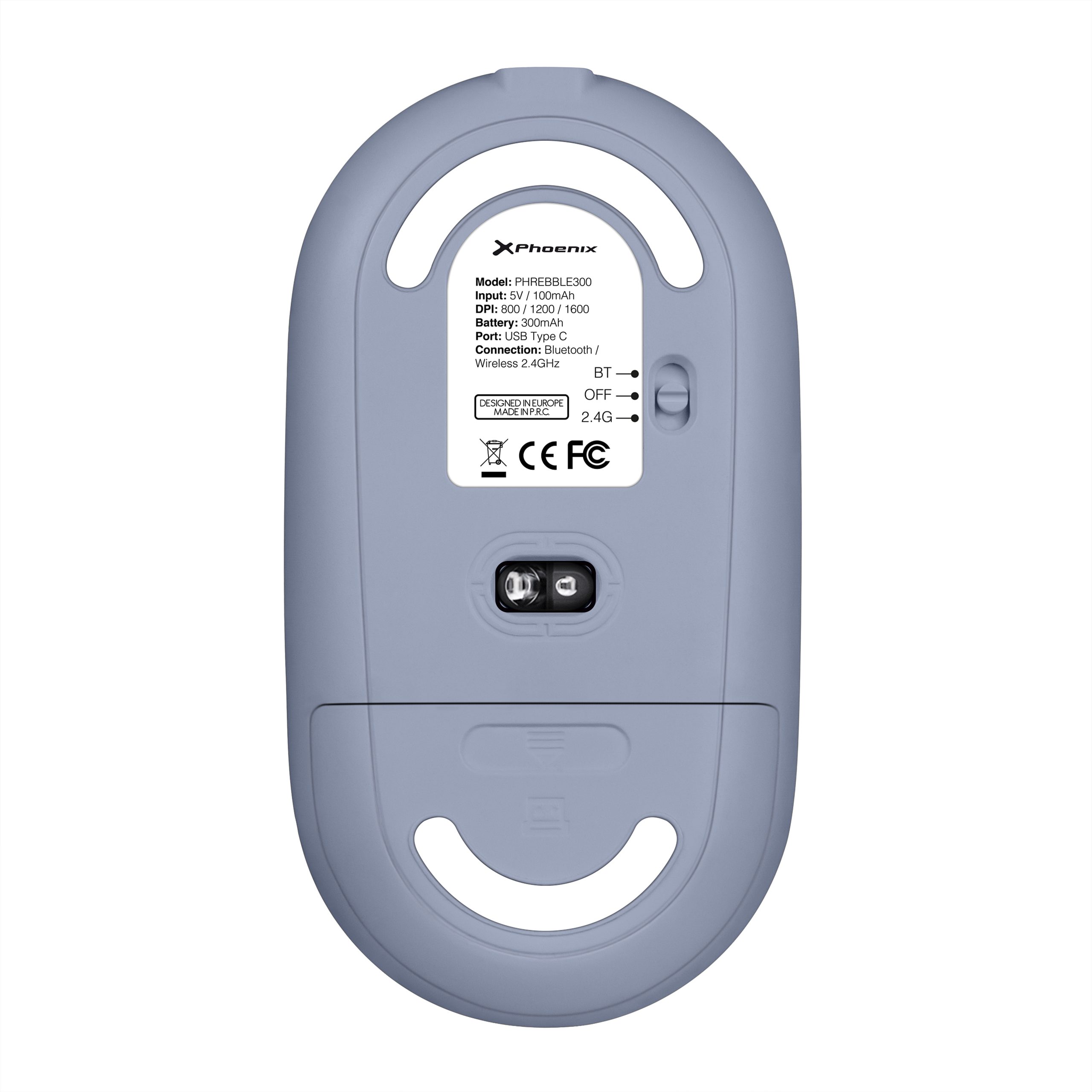 Raton Inalambrico Rebble Bluetooth y 2.4 Ghz hasta 3 dispositivos con Receptor USB Clic Silencioso para Portátil Notebook PC Chomebook Mac Color Azul