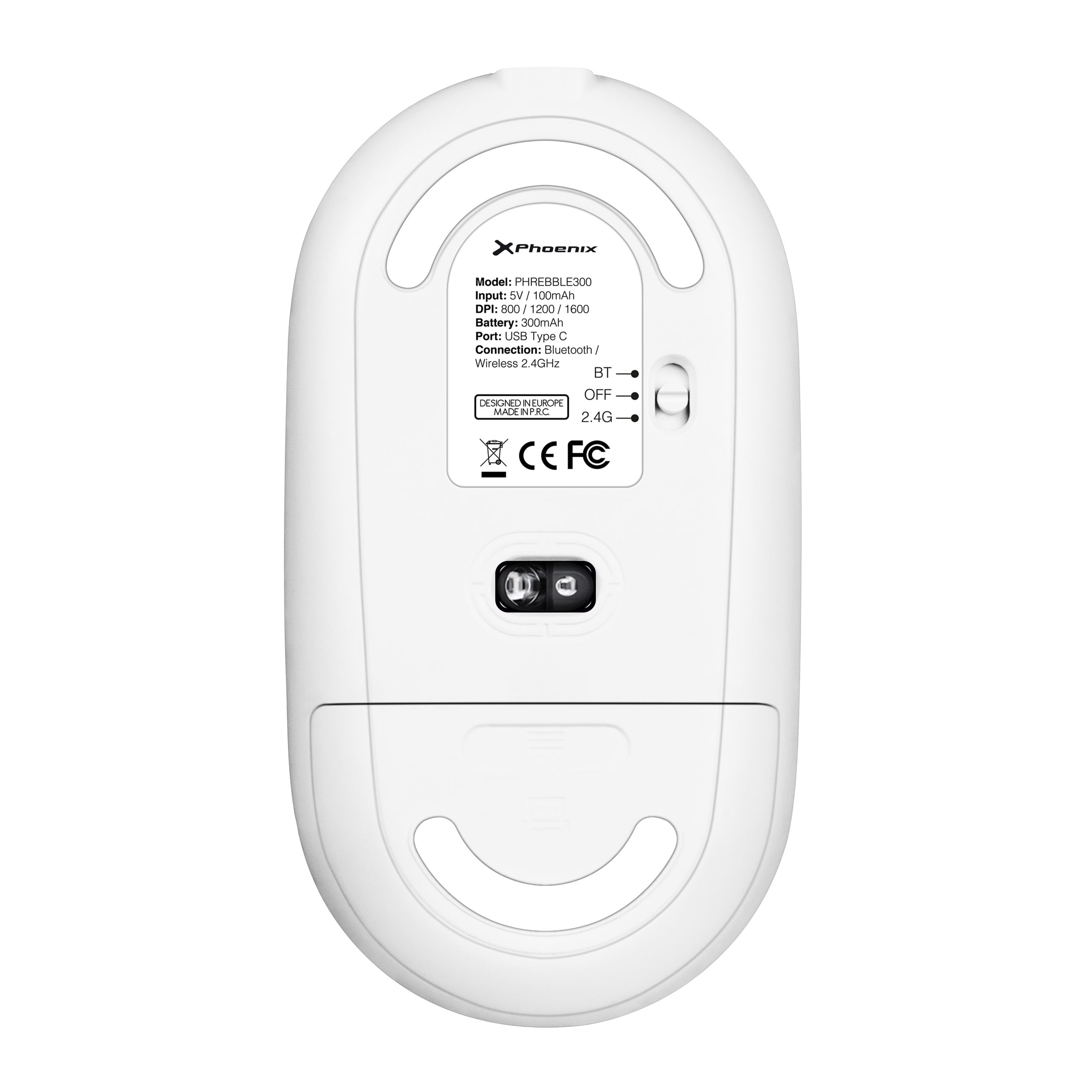 Phoenix Rebble Raton Inalambrico Bluetooth y 2.4 Ghz hasta 3 dispositivos con Receptor USB Clic Silencioso para Portátil Notebook PC Chomebook Mac Color Blanco