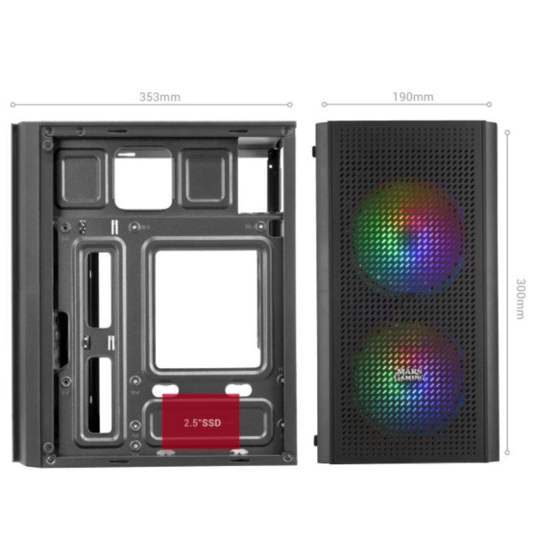 CAJA ORDENADOR MARS GAMING MC300 NEGRO MICRO ATX 1 X USB 3.0 2 X USB 2.0 3 X 120MM FRGB