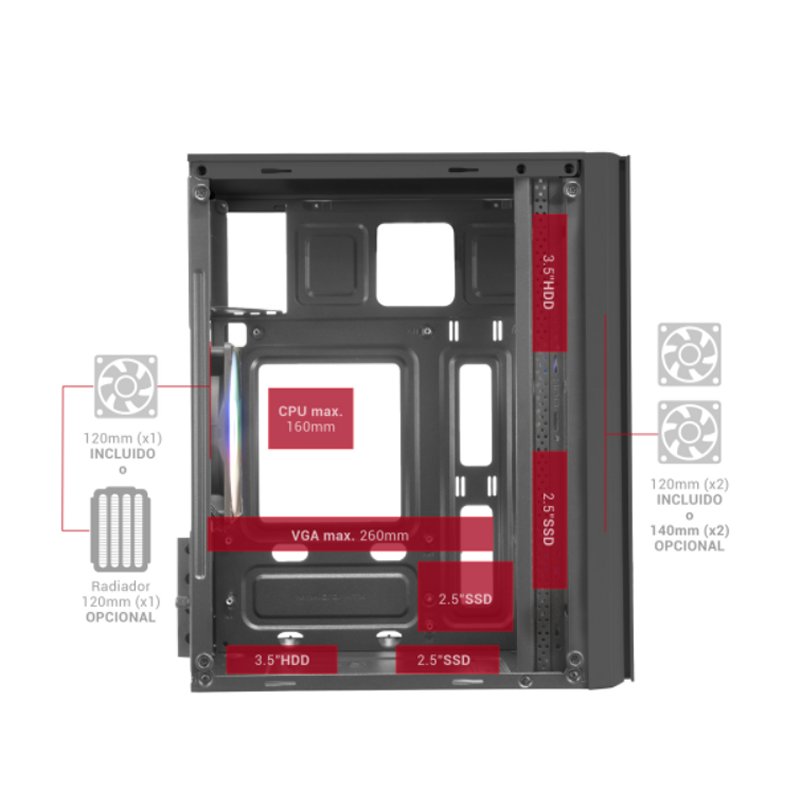 CAJA ORDENADOR MARS GAMING MC300 NEGRO MICRO ATX 1 X USB 3.0 2 X USB 2.0 3 X 120MM FRGB