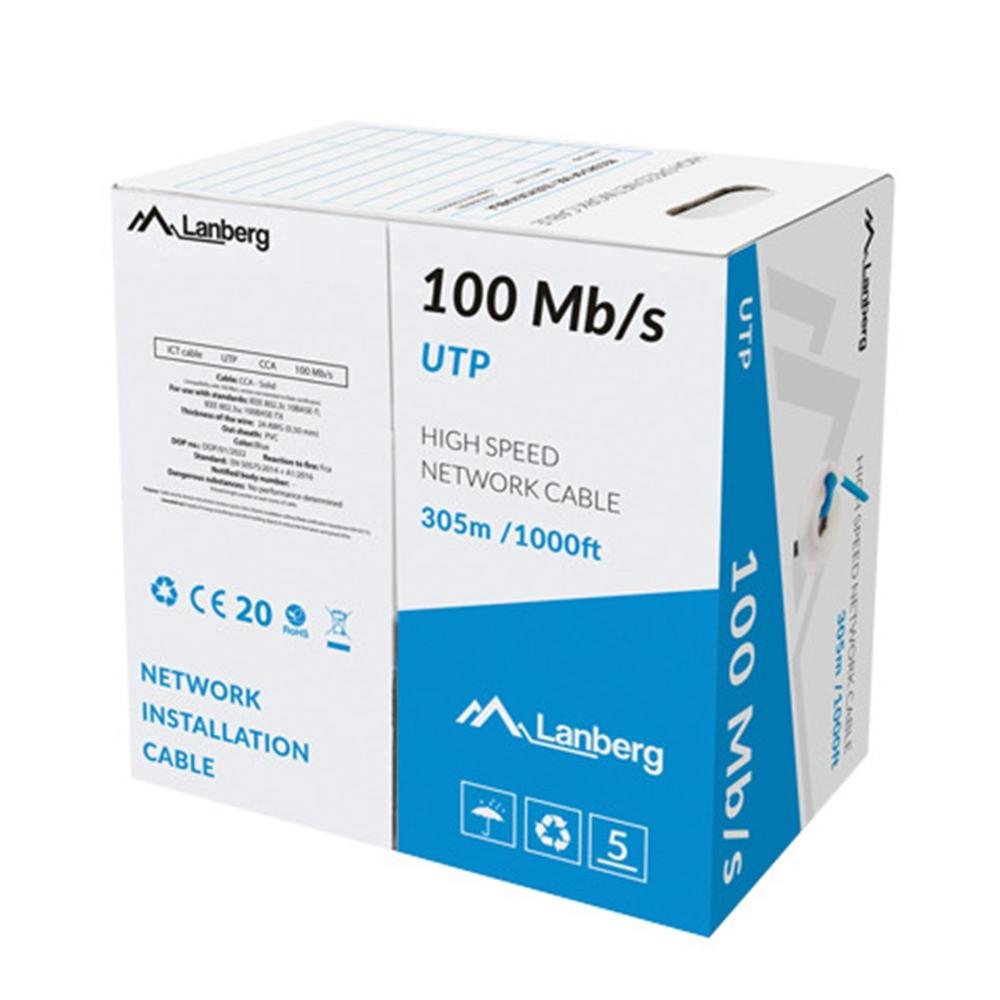 BOBINA 100MB/S LANBERG UTP 305M RJ45 SOLID CCA AWG24 AZUL