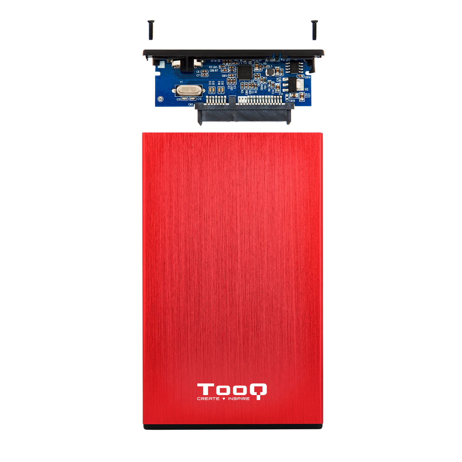 CAJA EXTERNA TOOQ TQE-2527R PARA HDD 2.5" 9.5MM SATA 3 USB 3.2 ROJO