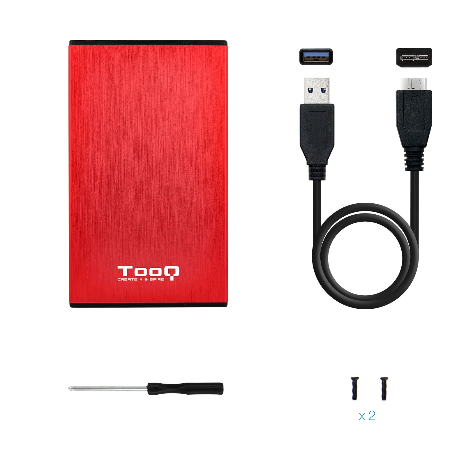 CAJA EXTERNA TOOQ TQE-2527R PARA HDD 2.5" 9.5MM SATA 3 USB 3.2 ROJO