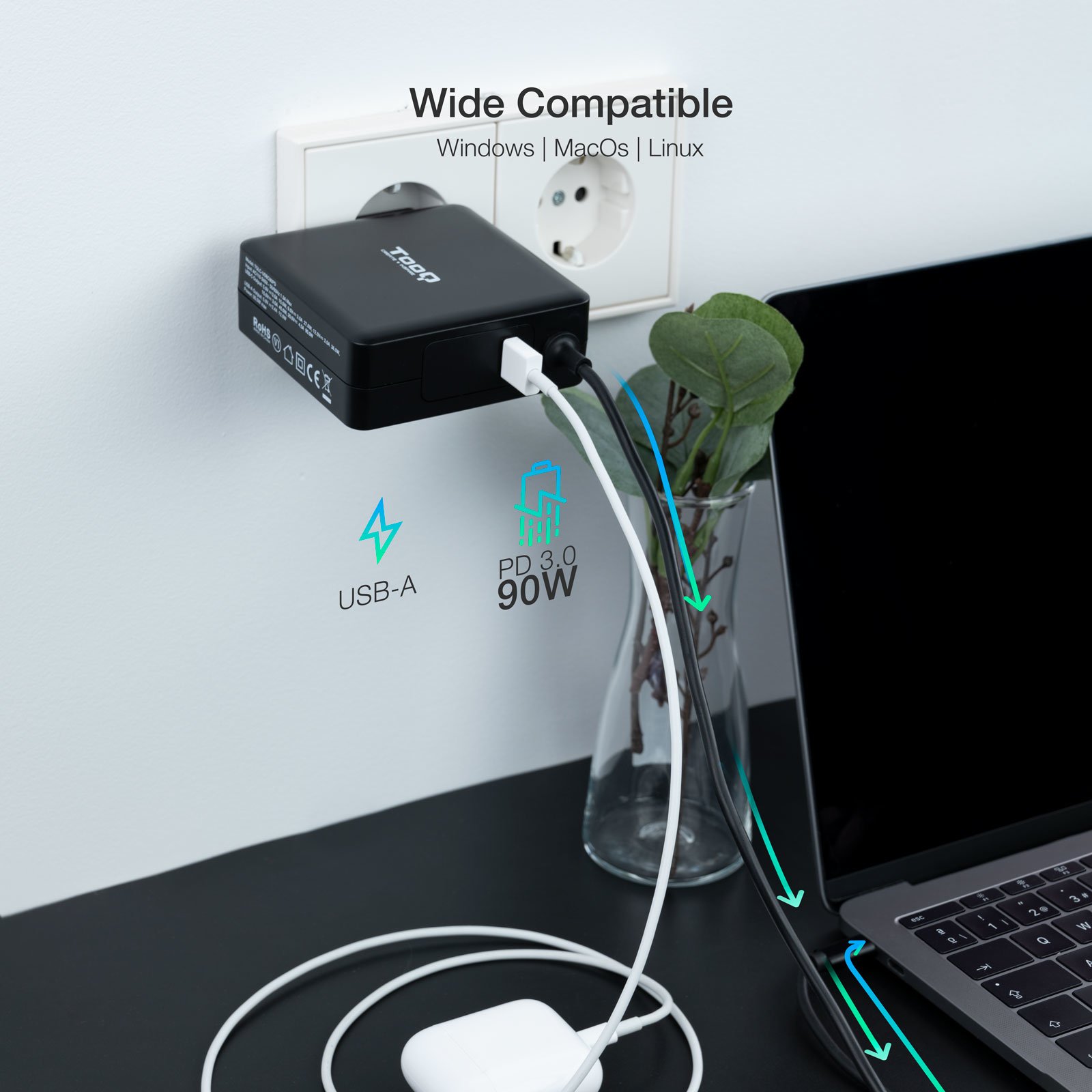 CARGADOR PORTATIL TOOQ TQLC-USBC90PD 90W USB-C NEGRO