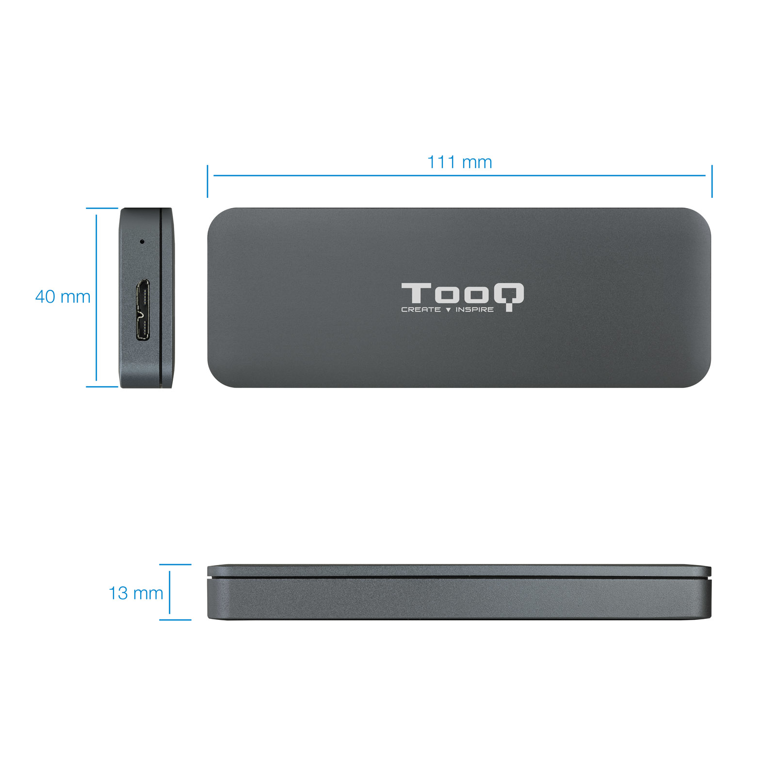 CAJA EXTERNA TOOQ TQE-2281G PARA SSD M.2 USB TIPO C GRIS