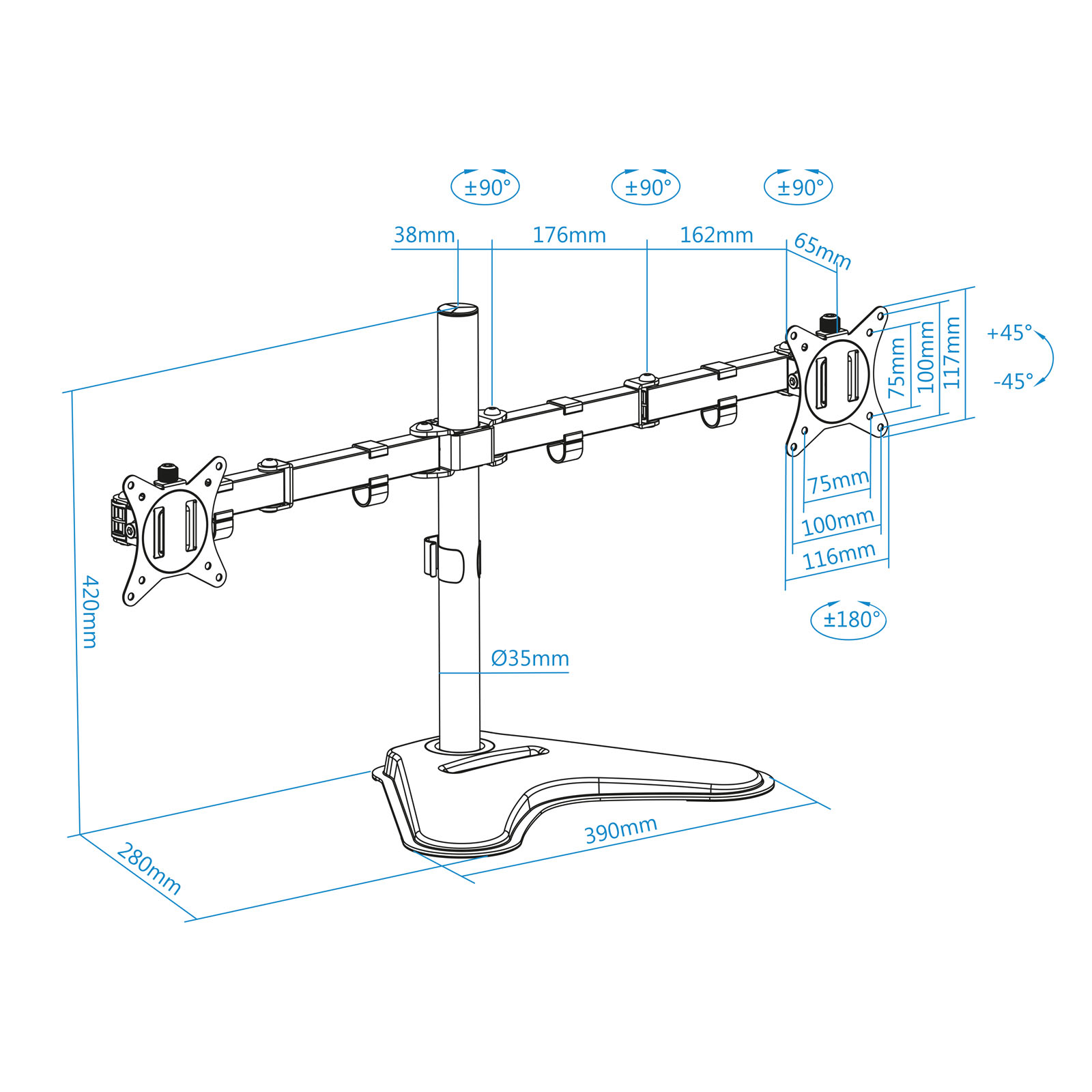 SOPORTE MONITOR DE MESA TOOQ DB1702TN-B 2 PANTALLAS 17"-32" CARGA MAXIMA 9KG