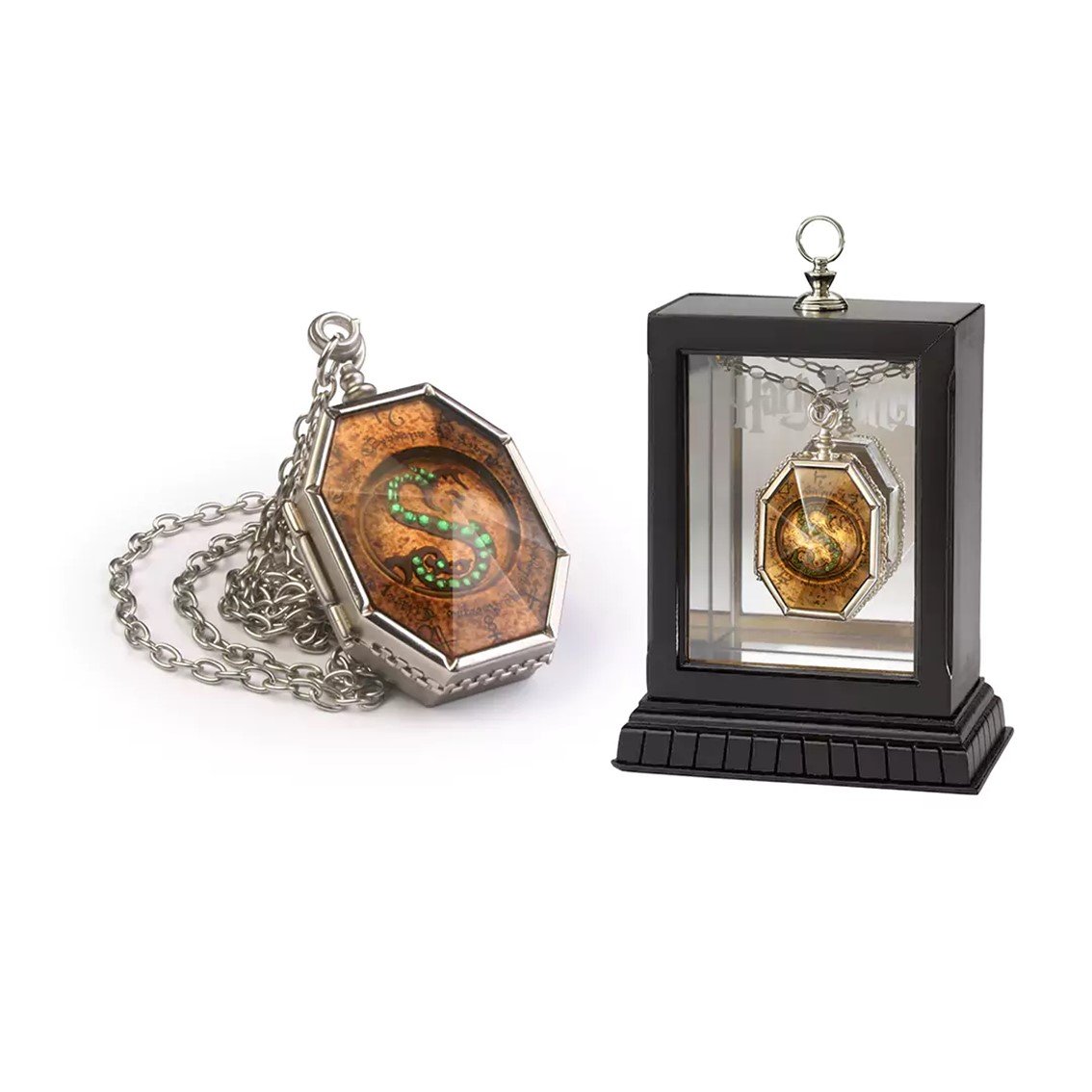 REPLICA THE NOBLE COLLECTION HARRY POTTER GUARDAPELO HORROCRUX DE SALAZAR SLYTHERIN EN EXPOSITOR