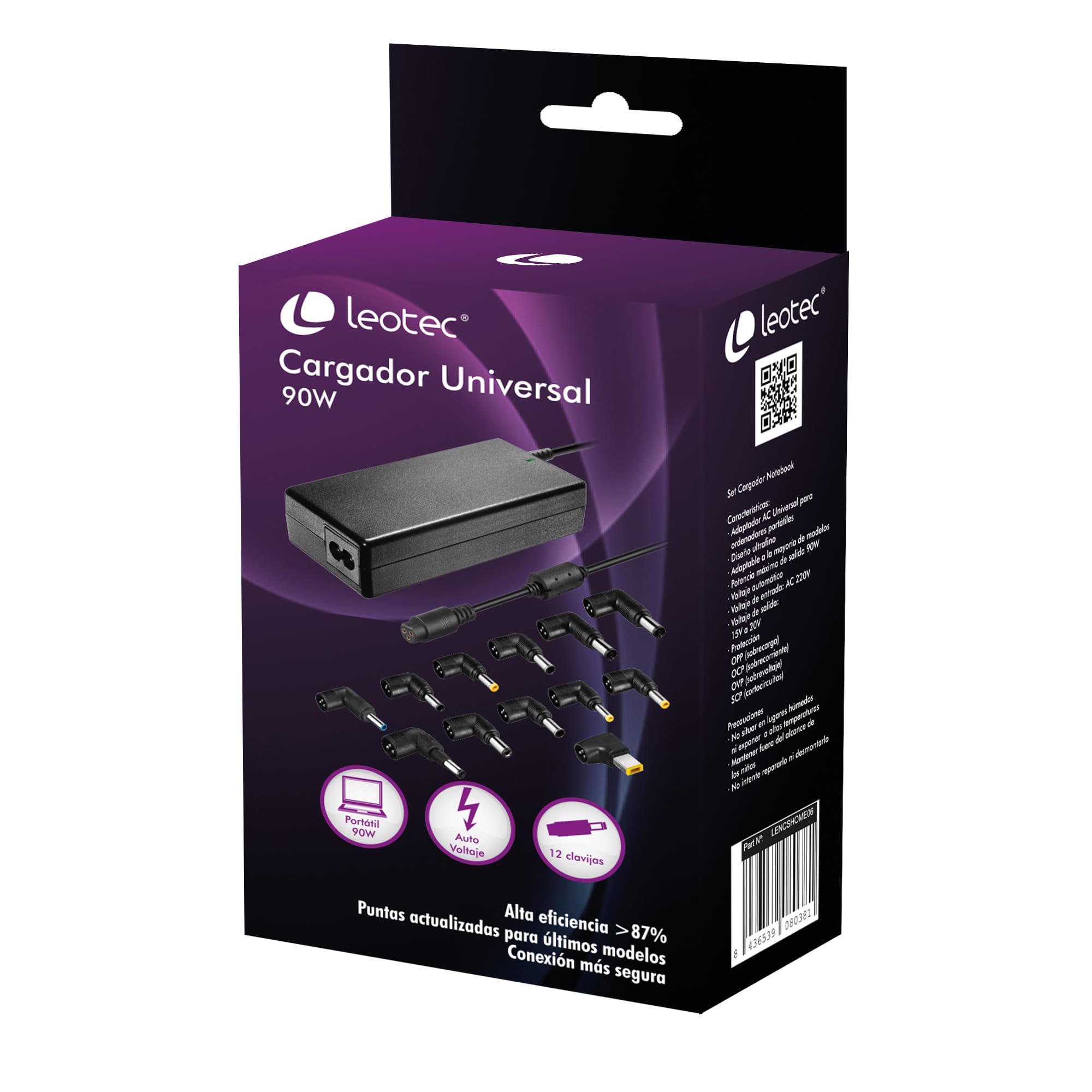 CARGADOR PORTATIL AUTOMATICO UNIVERSAL LEOTEC 90W NEGRO