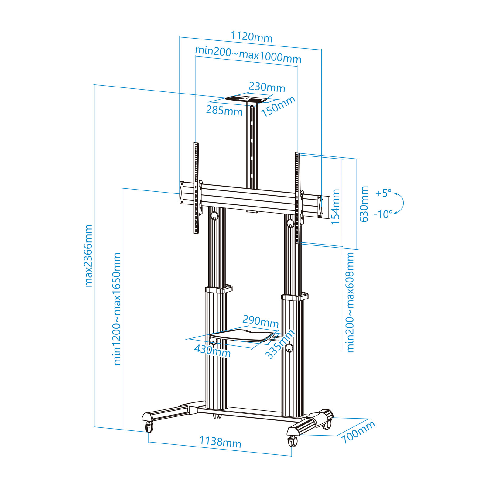 SOPORTE SUELO TV TOOQ FS20300M-B 60"-100" CARGA MAXIMA 100KG ALUMINIO