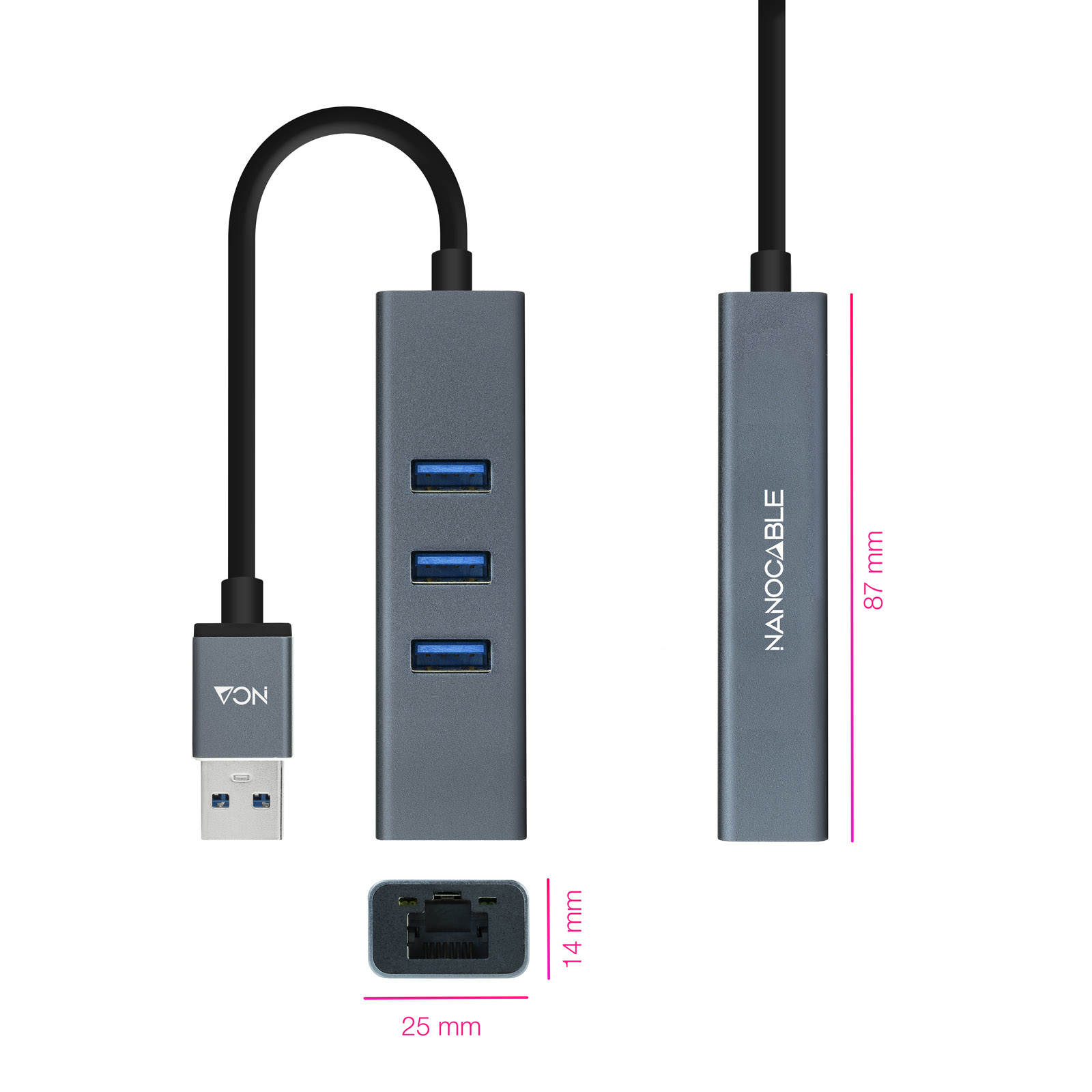HUB NANOCABLE 4 EN 1 USB 3.0/ RJ45/ MACHO-HEMBRA