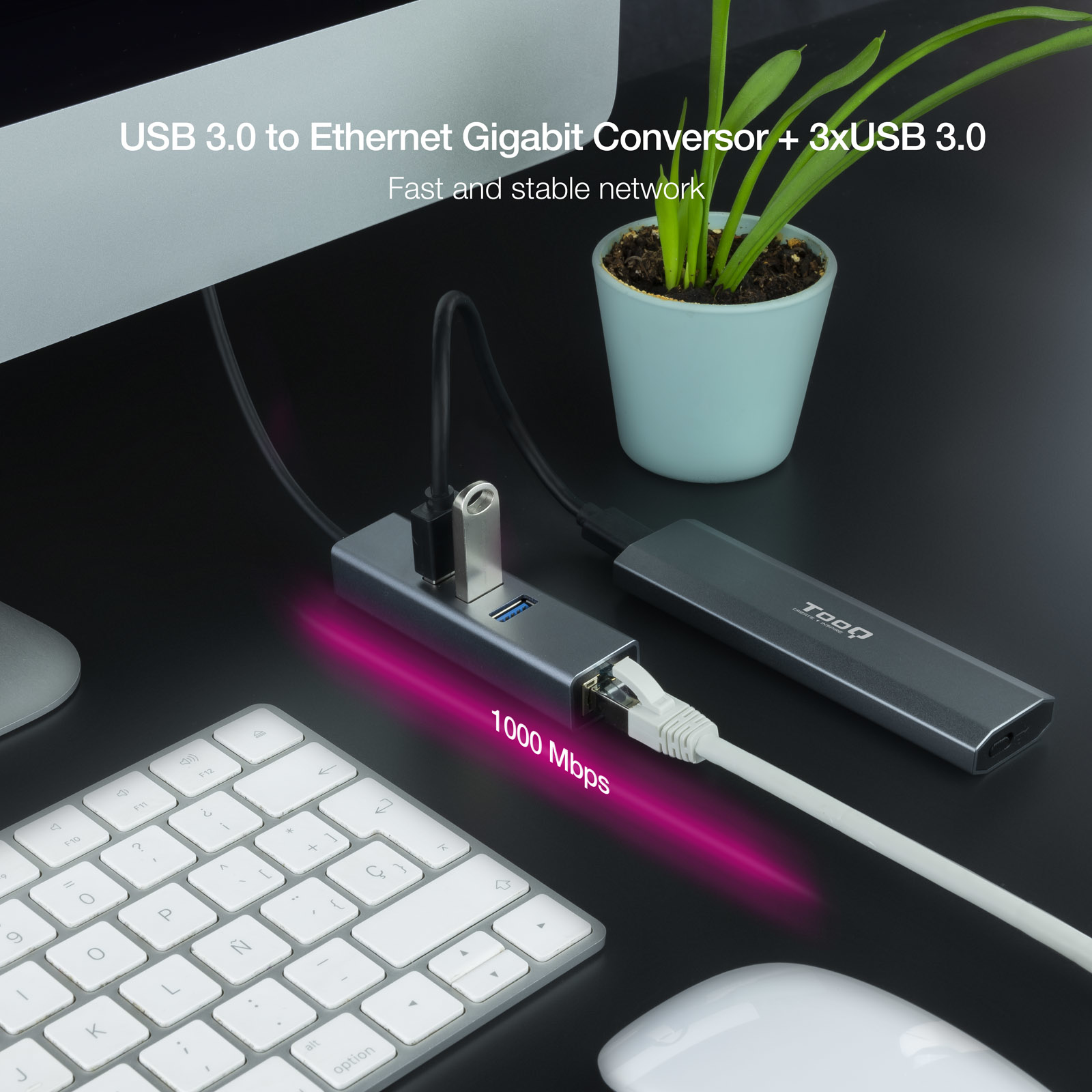 HUB NANOCABLE 4 EN 1 USB 3.0/ RJ45/ MACHO-HEMBRA