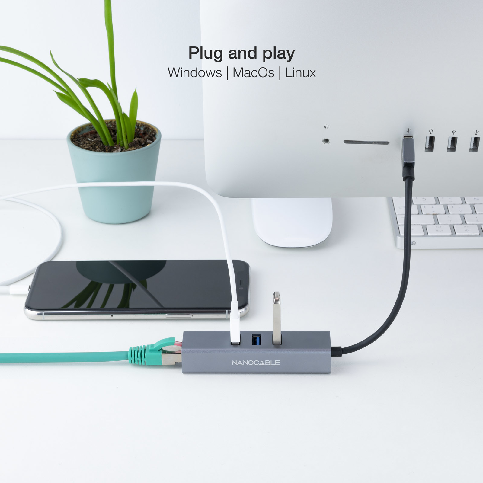 HUB NANOCABLE 4 EN 1 USB 3.0/ RJ45/ MACHO-HEMBRA