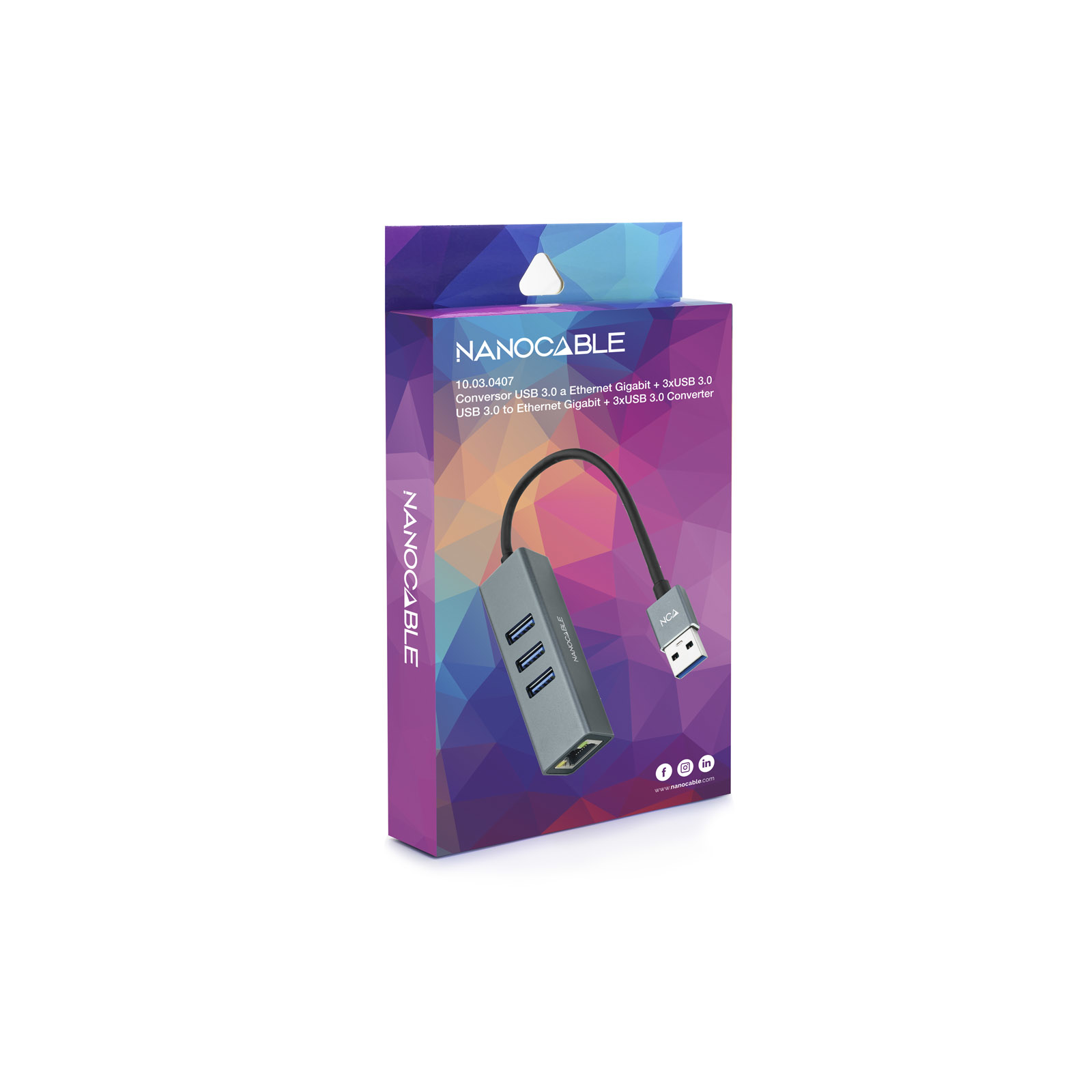 HUB NANOCABLE 4 EN 1 USB 3.0/ RJ45/ MACHO-HEMBRA