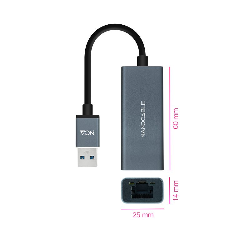 CABLE USB 3.0 A RJ45 NANOCABLE 0.15M / MACHO-HEMBRA / GRIS