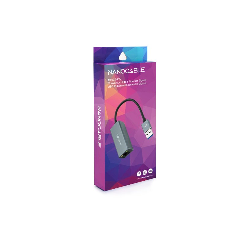 CABLE USB 3.0 A RJ45 NANOCABLE 0.15M / MACHO-HEMBRA / GRIS