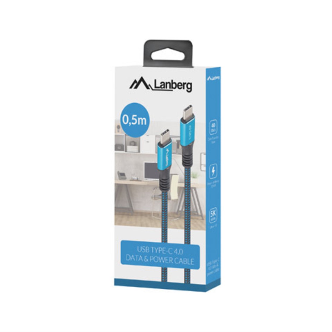 CABLE USB TIPO C LANBERG 0.5M/ MACHO-MACHO/ NEGRO/AZUL