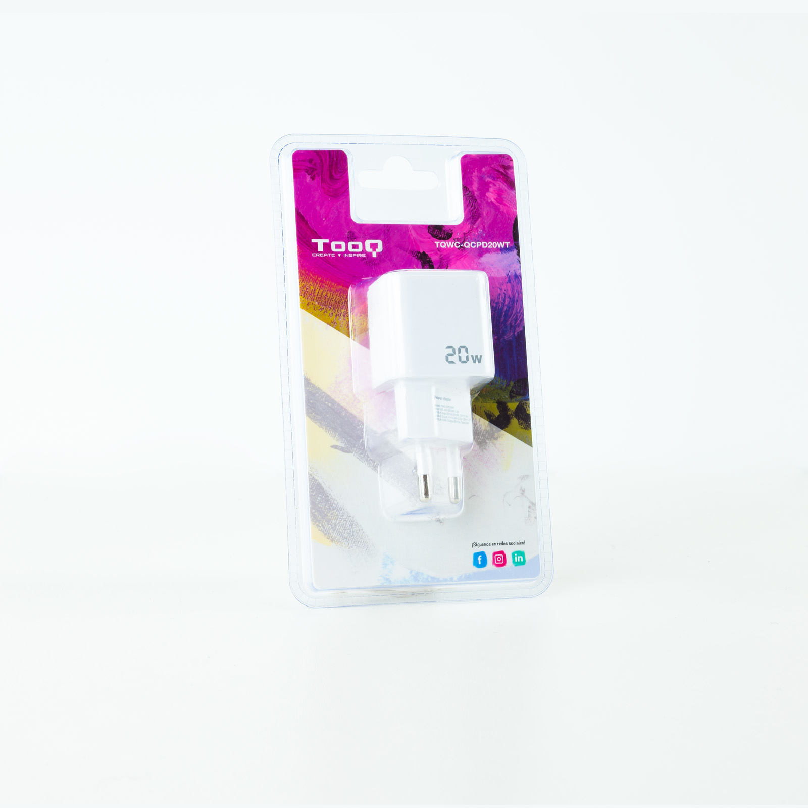 CARGADOR DE PARED TOOQ DOBLE USB-C + USB A BLANCO 20W