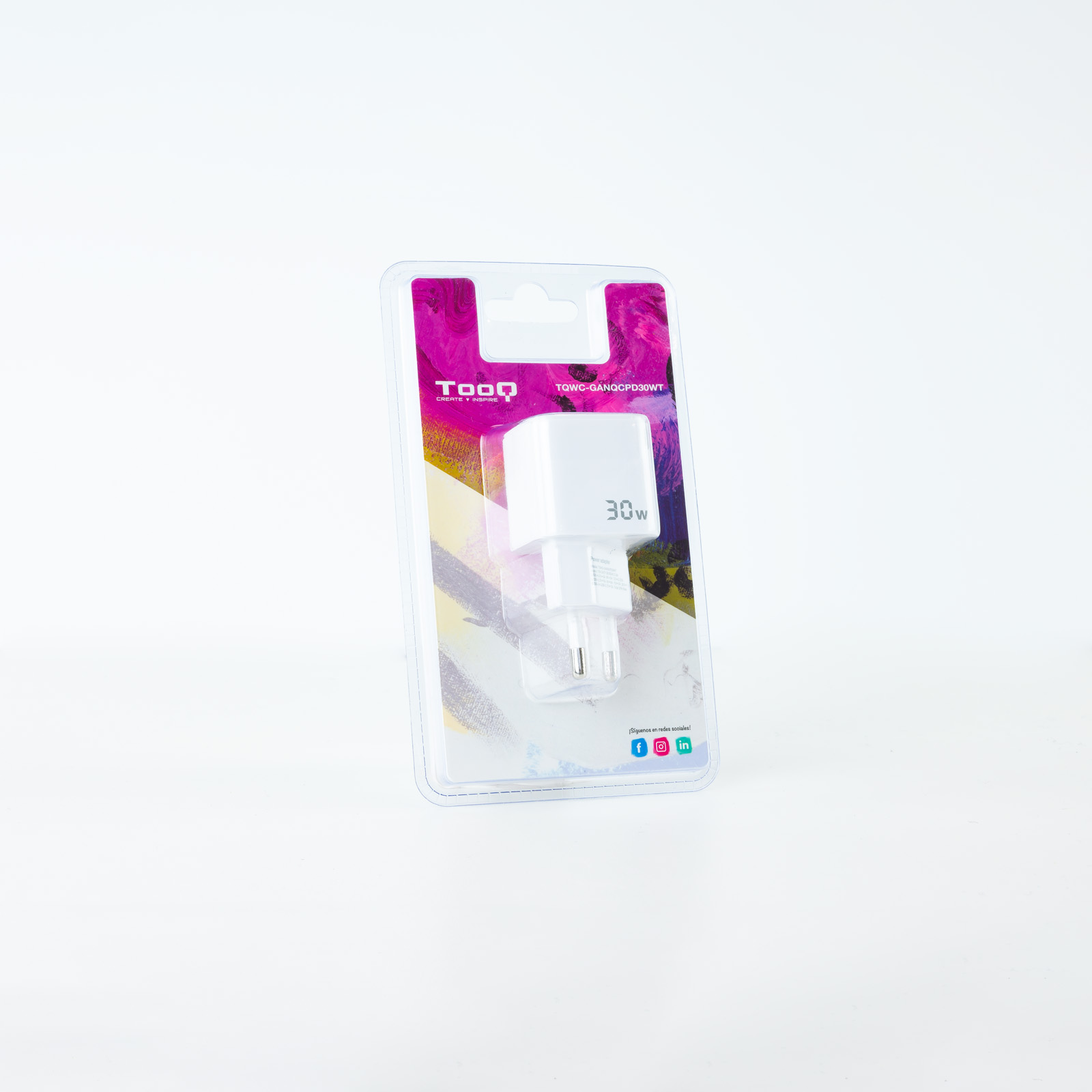 CARGADOR DE PARED TOOQ DOBLE USB-C + USB A BLANCO 30W