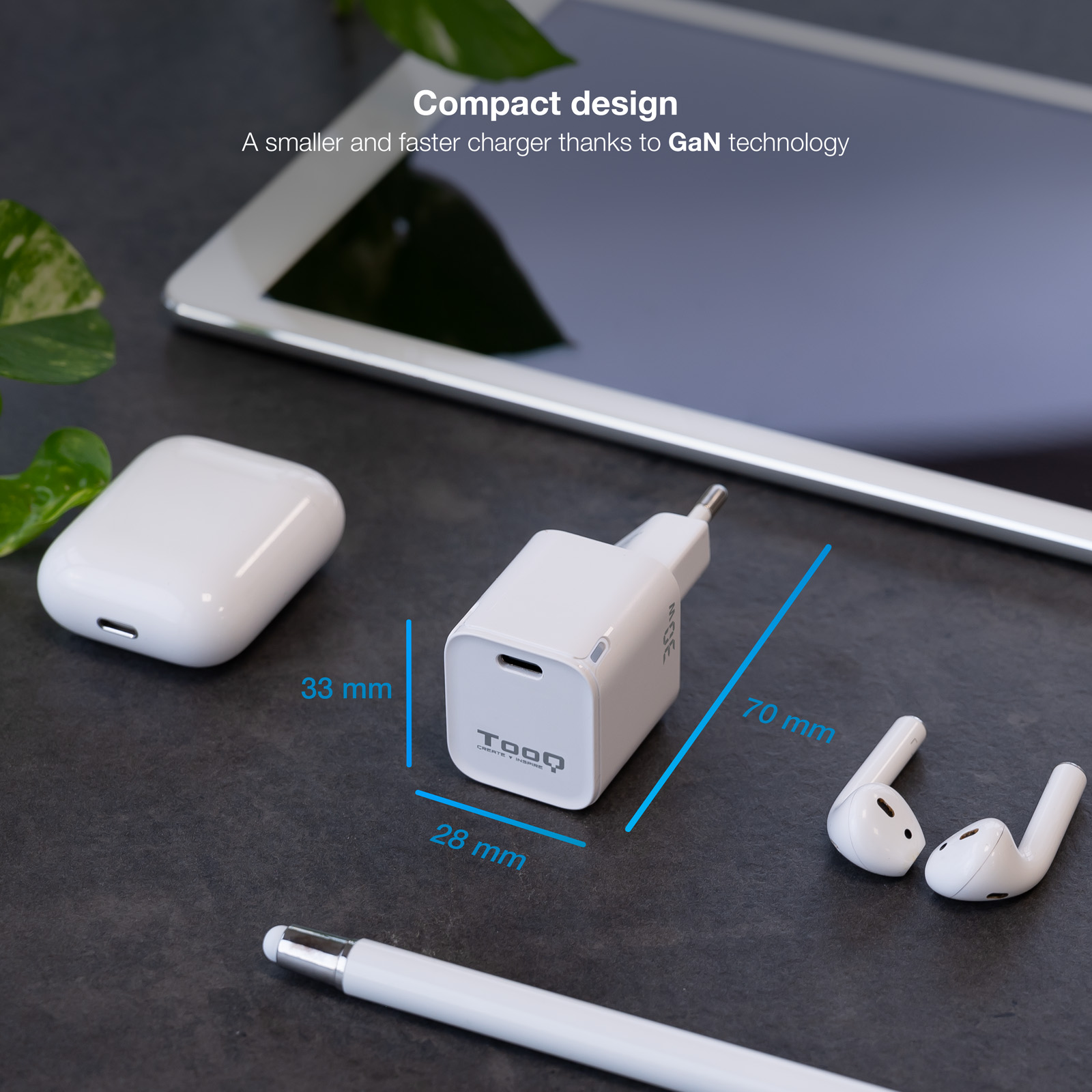 CARGADOR DE PARED TOOQ USB-C BLANCO 30W