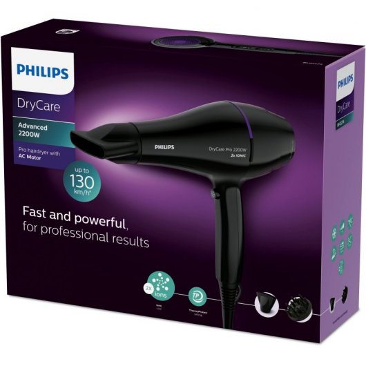 SECADOR DE PELO PHILIPS DRYCARE ADVANCED PRO 2200W IONIZADOR X2 / FRIO / BOQ.9MM / CABLE 1.8M / 6 POSICIONES