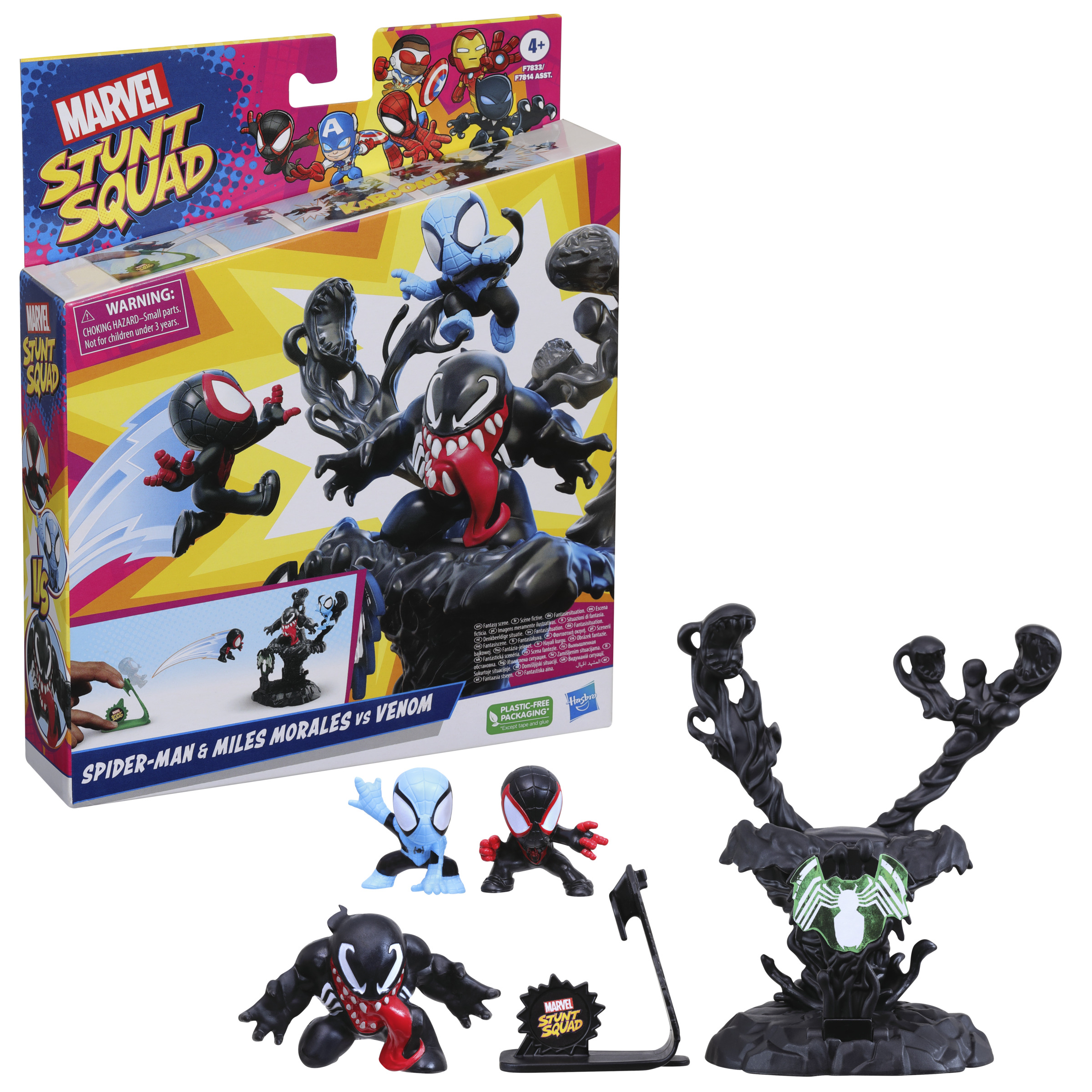SET DE JUEGO HASBRO MARVEL STUNT SQUAD VILLAIN KNOCKDOWN SPIDER-MAN Y MILES MORALES VS VENOM