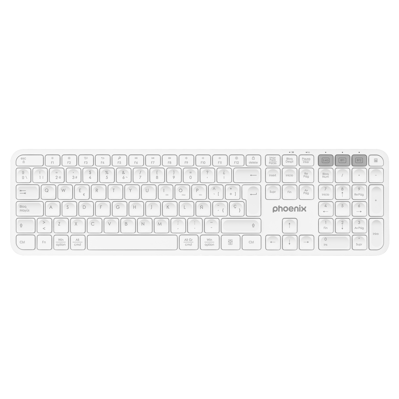 Teclado Inalámbrico Multidispositivo Phoenix K300 Blueooth Dual y 2.4Ghz Blanco