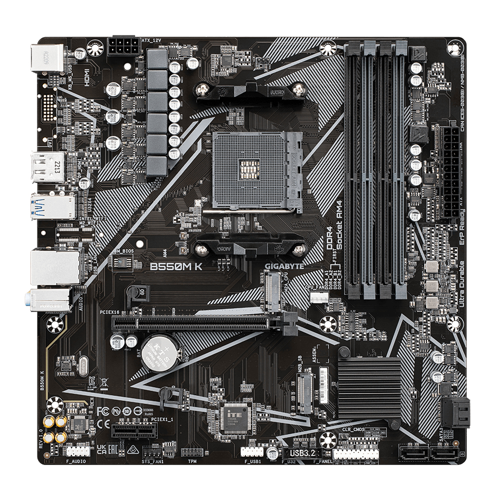 PLACA BASE GIGABYTE B550M K AM4 M-ATX/ 4X DDR4/ 4X SATA3/ 4X USB 3.2/ 4X USB 2.0