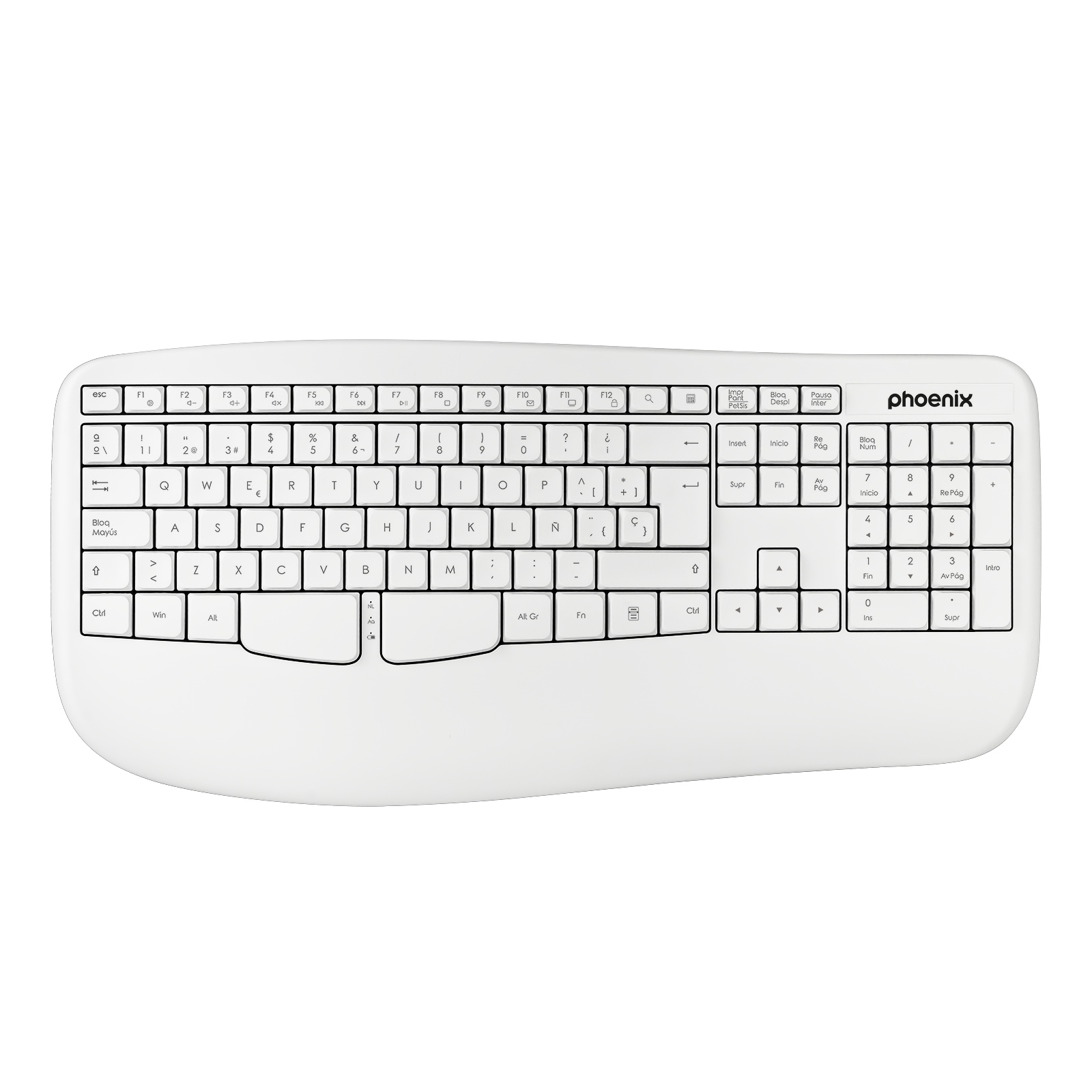 Phoenix K201 Teclado Ergonómico Inalámbrico 2.4Ghz Blanco