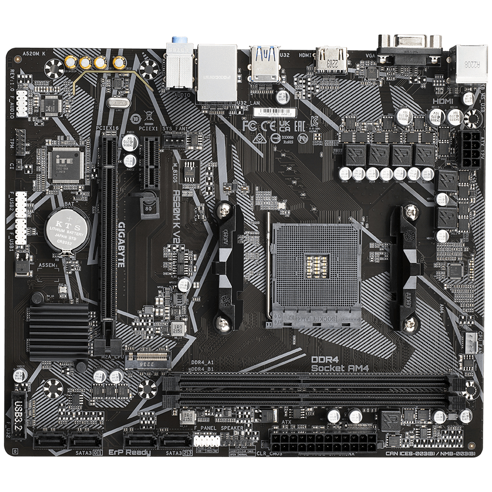PLACA BASE GIGABYTE A520M K V2 AM4 M-ATX/ 2 X DDR4/ 4 X USB 3.2/ 2 X USB 2.0/ 1 X HDMI/ 1 X D-SUB/ 1 X PS/2