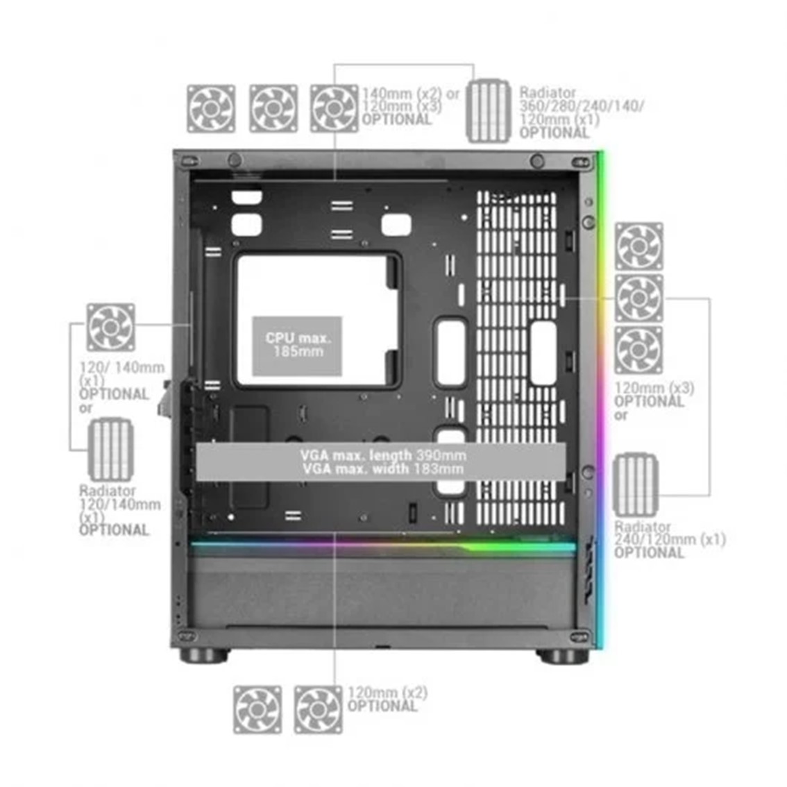 CAJA ORDENADOR MARS GAMING MCULTRA XXL PREMIUM NEGRO E-ATX 1 X USB 3.0 2 X USB 2.0 ARGB