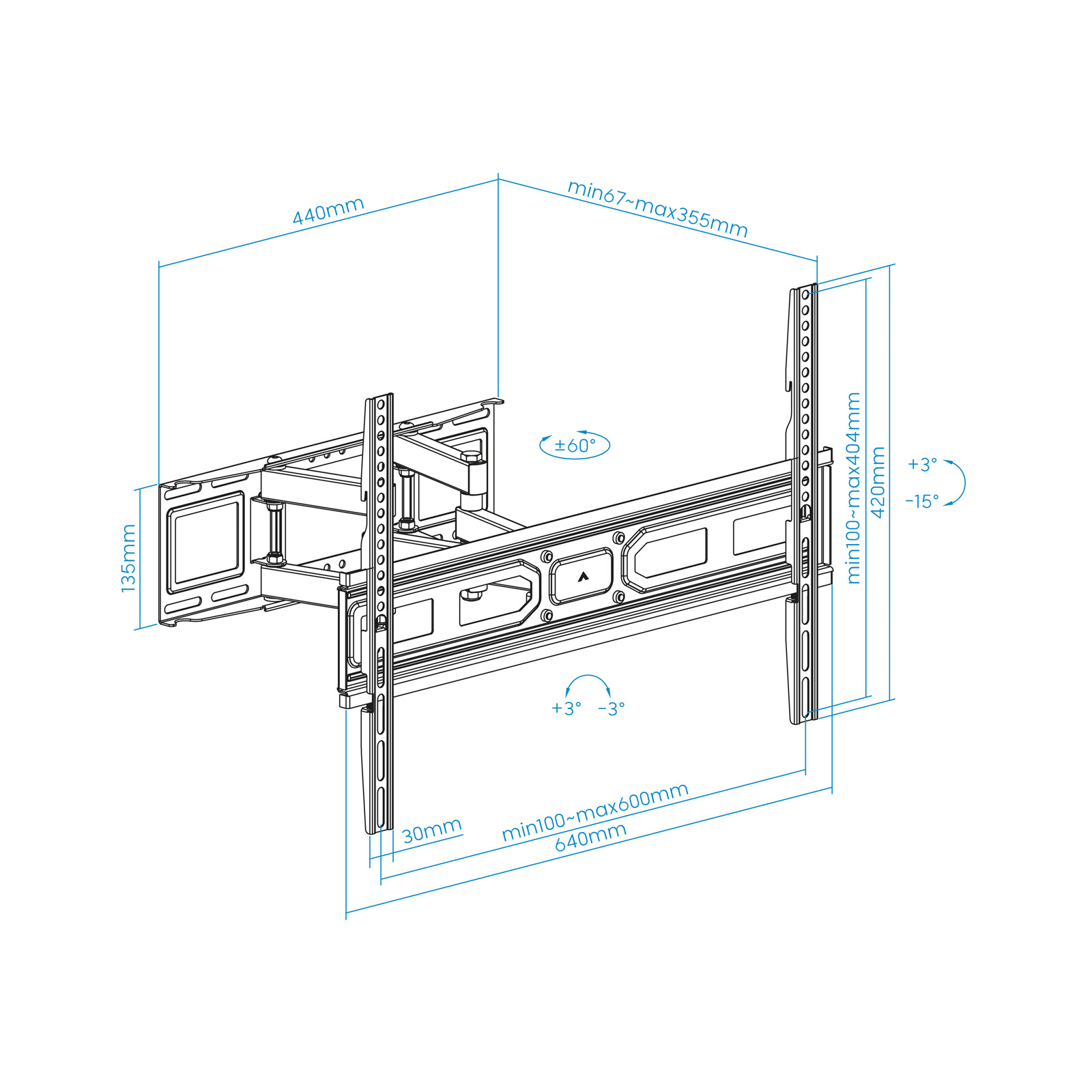 SOPORTE PARED PANTALLAS 37-80"" GIRA INCLI NEGRO