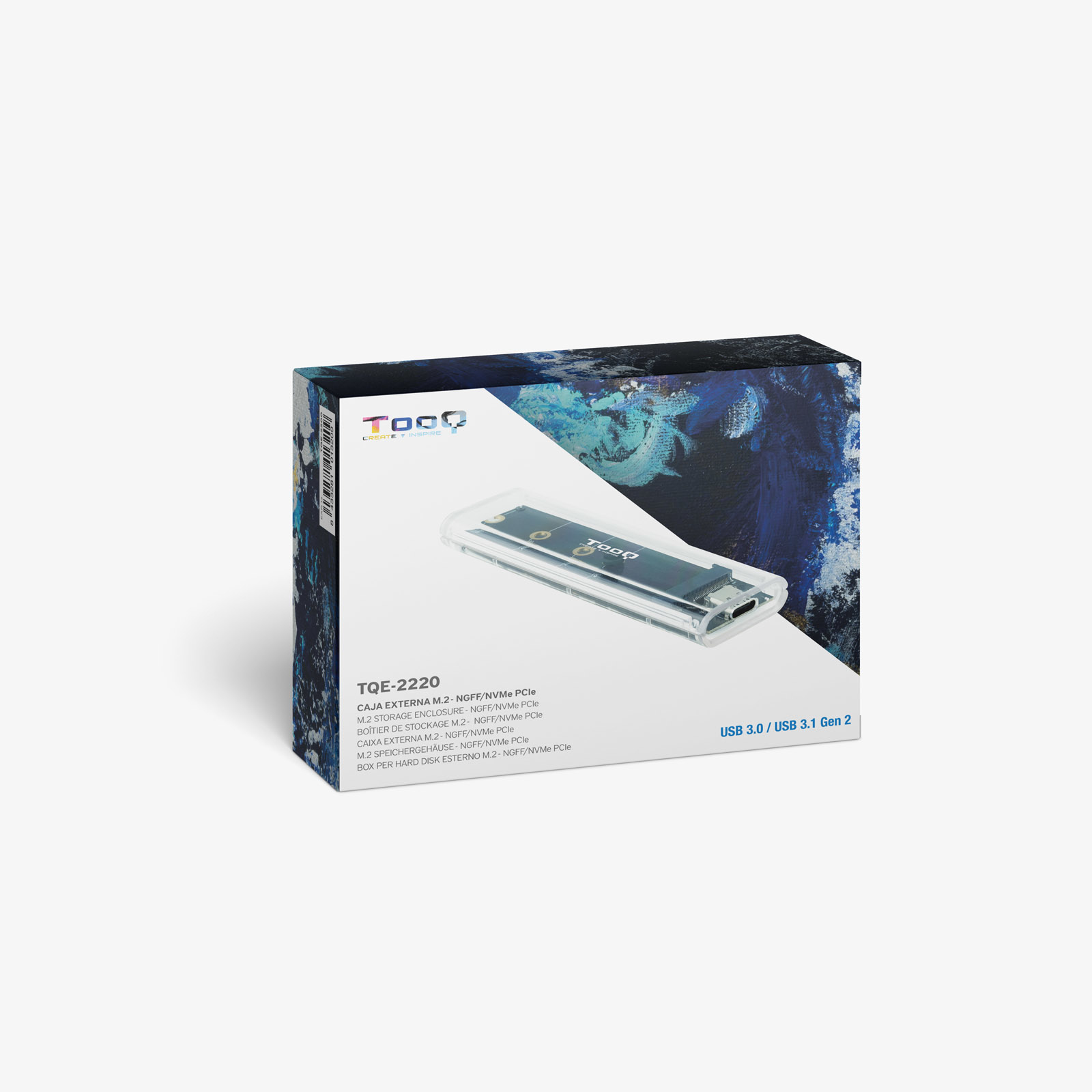CAJA EXTERNA TOOQ SSD M.2 NGFF-NVME TRANSPARENTE RGB