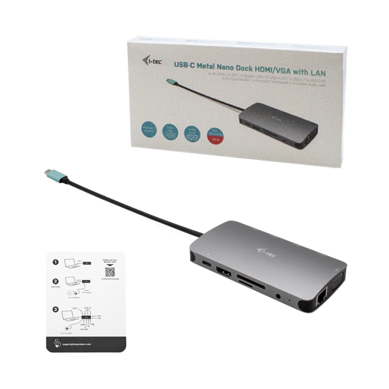 NANO DOCKING STATION I-TEC USB-C 4K CON HDMI/VGA + LAN POWER DELIVERY 100W