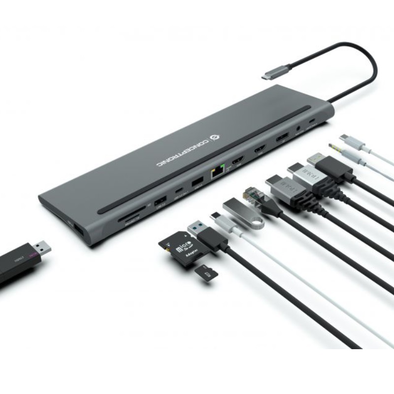 DOCKING STATION CONCEPTRONIC USB TIPO C DONN17G 2 X HDMI/ 1 X DP/ 2 X USB 3.0/ 1 X USB 2.0/ 1 X RJ45/ 1 X AUX/ LECTOR SD / LECTOR MICRO SD