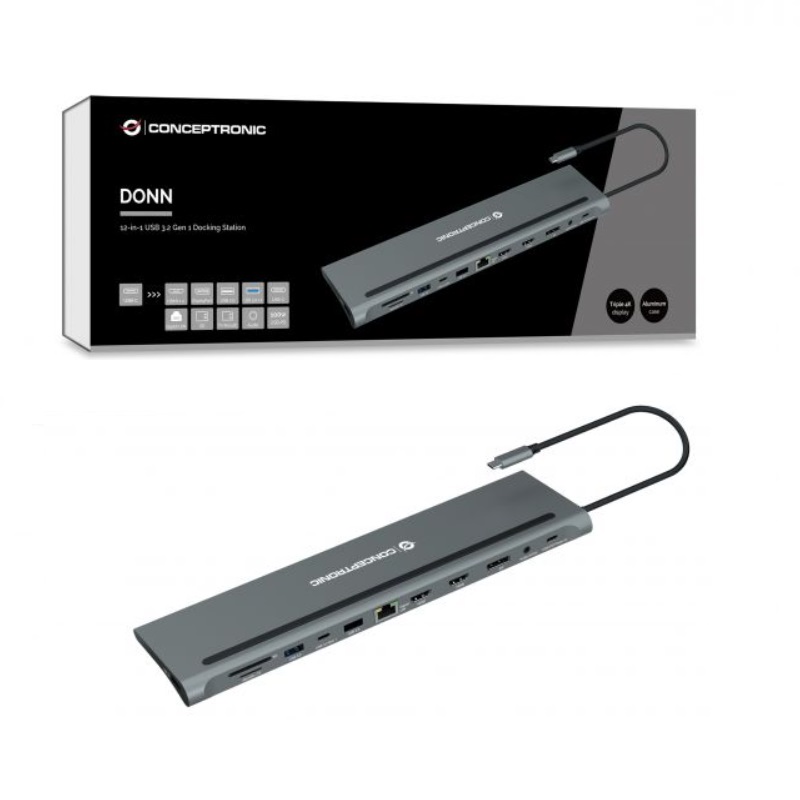 DOCKING STATION CONCEPTRONIC USB TIPO C DONN17G 2 X HDMI/ 1 X DP/ 2 X USB 3.0/ 1 X USB 2.0/ 1 X RJ45/ 1 X AUX/ LECTOR SD / LECTOR MICRO SD