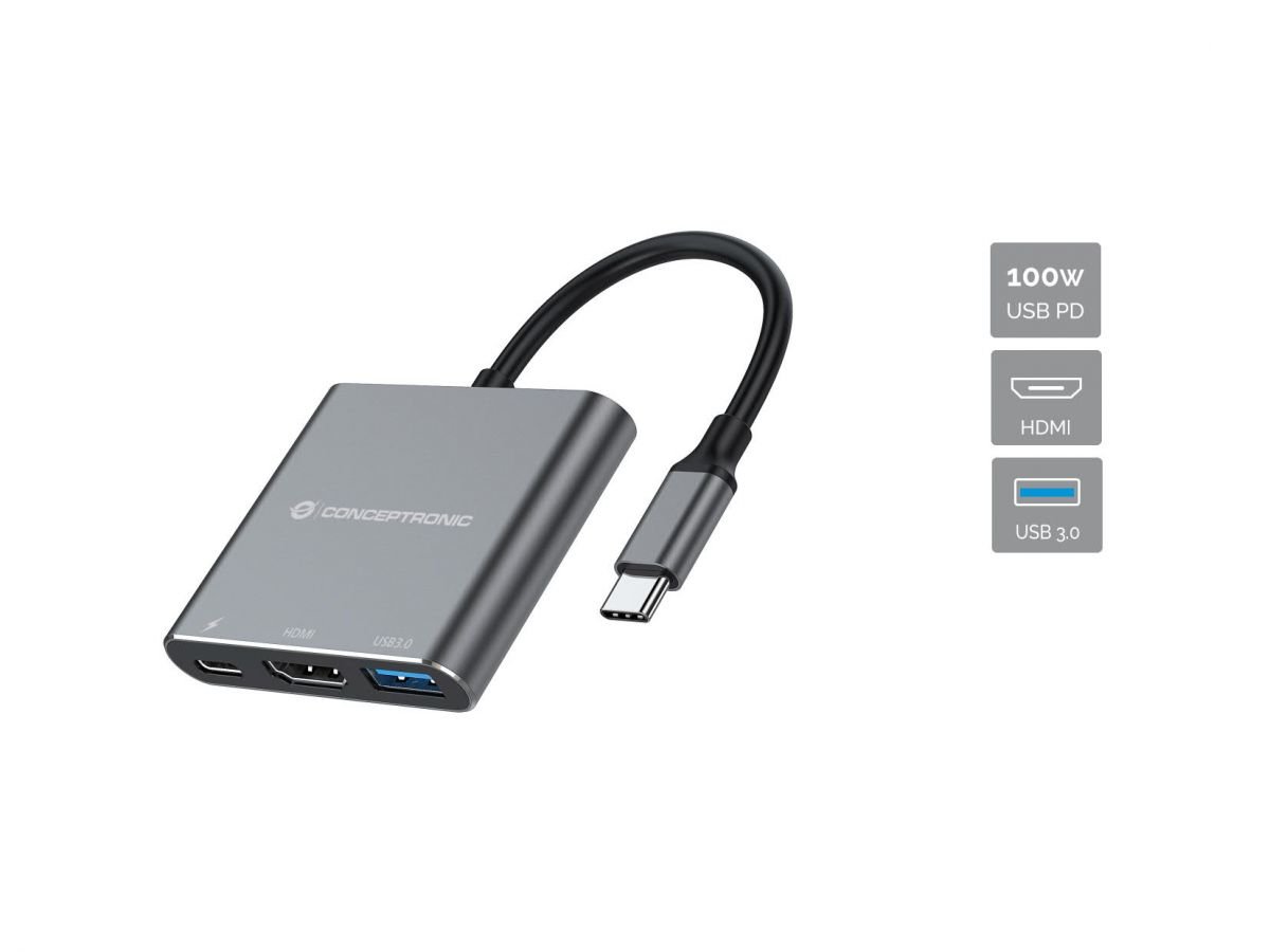 HUB USB TIPO C CONCEPTRONIC DONN18G 1 X HDMI/ 1 X USB 3.0/ 1 X USB TIPO C/ 100W