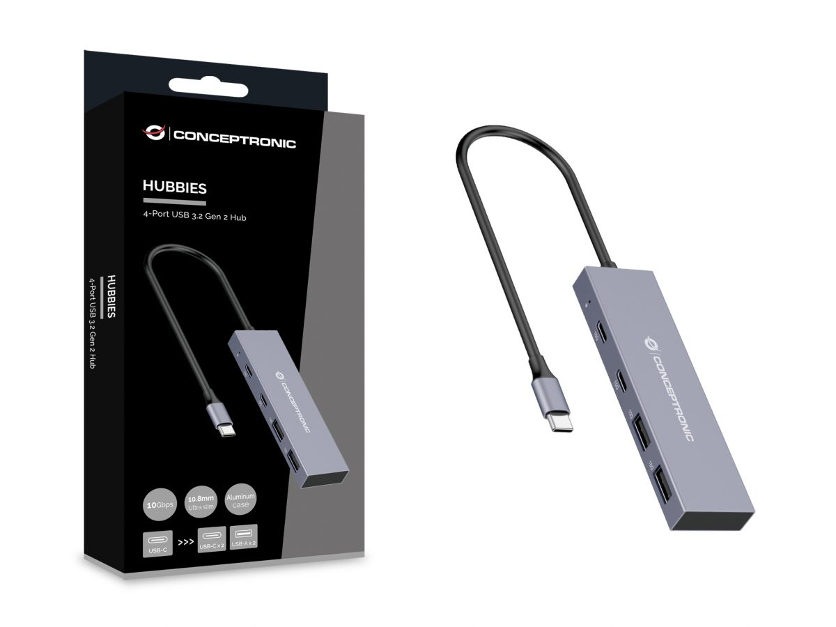 HUB USB TIPO C CONCEPTRONIC HUBBIES13G 2 X USB TIPO C / 2 X USB TIPO A / ALUMINIO