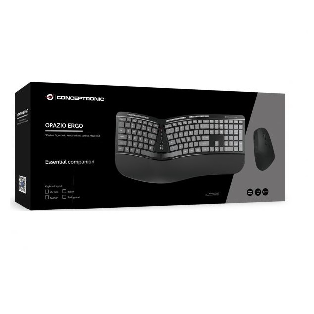 KIT TECLADO + MOUSE RATON CONCEPTRONIC ORAZIO02 WIRELESS INALAMBRICO ERGONOMICO