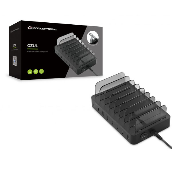 ESTACION DE CARGA CONCEPTRONIC OZUL02B PD 6 X USB TIPO A / 2 X USB TIPO C / 75W