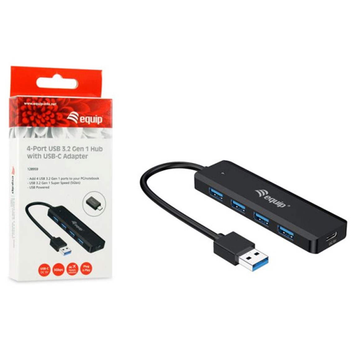 HUB USB EQUIP LIFE A 4 X USB 3.2 / 1 X USB TIPO C + ADAPTADOR USB TIPO C
