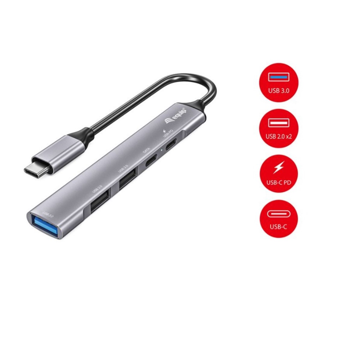 HUB USB TIPO C 3.2 EQUIP LIFE 1 X USB 3.2 / 2 X USB 2.0 / 2 X USB TIPO C / 100W / ALUMINIO