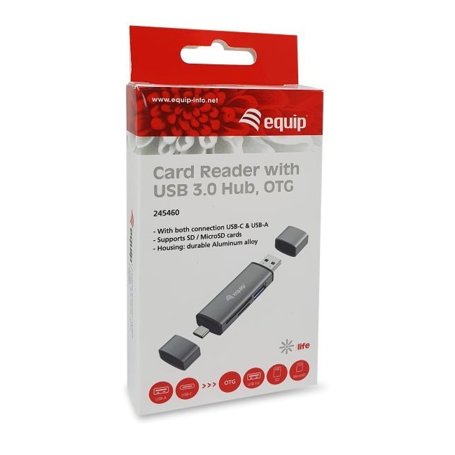 LECTOR DE TARJETAS USB TIPO A / USB TIPO C EQUIP LIFE USB 3.0/ SD/ MICRO SD