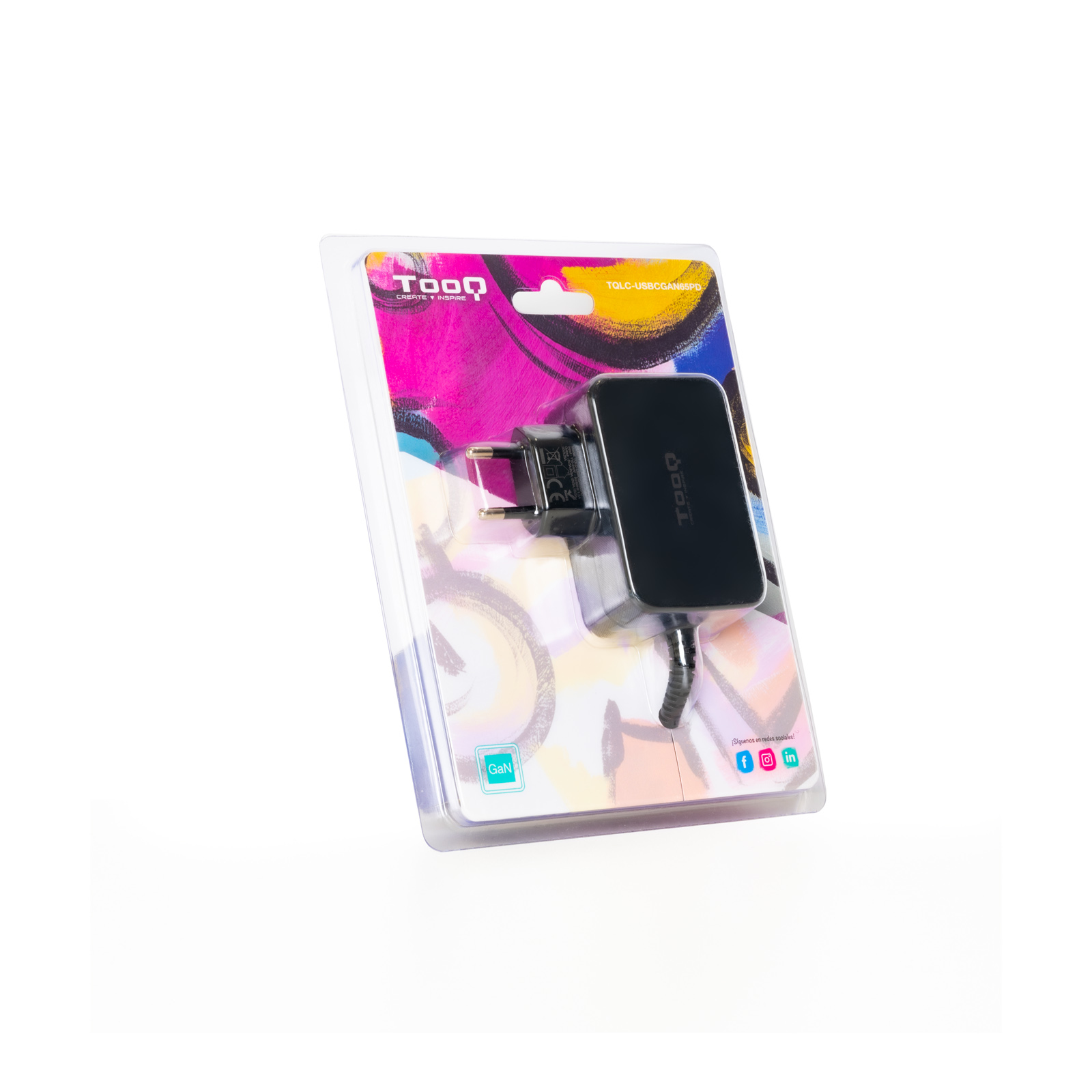 CARGADOR PORTATIL TOOQ GAN USB-C PD 65W NEGRO