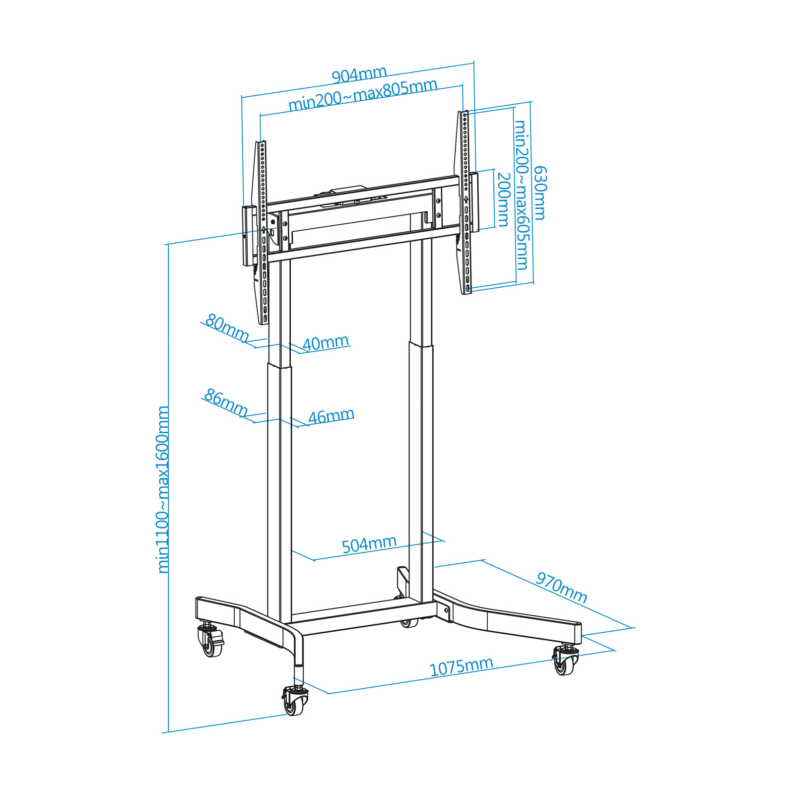 SOPORTE SUELO TOOQ RUEDAS ELÉCTRICO LUX 55"-100