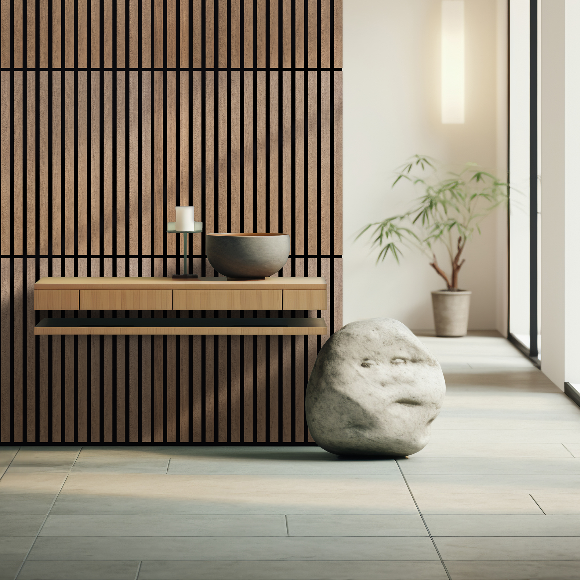 Phoenix Artpanel Panel Acustico Decorativo de Madera 60 x 60 4 Piezas Color Walnut